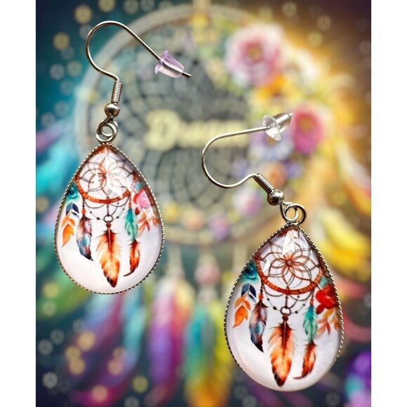 Native American Dreamcatcher Earrings New Teardrop Feathers Reservation … - Picture 8 of 12